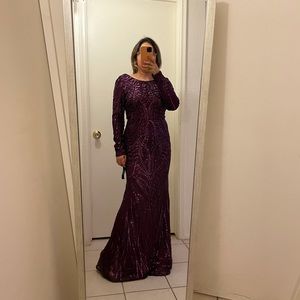 Long Sleeve Mulberry Purple Sequin Dress